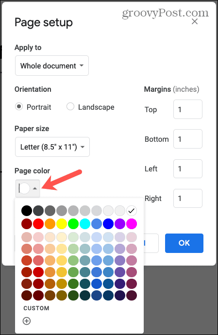 Google Docs sidefarve