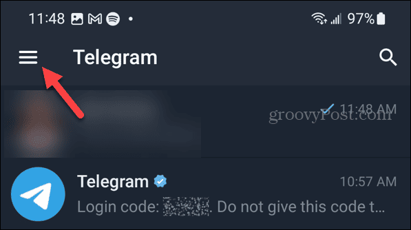 Menu-knap på Telegram på Android