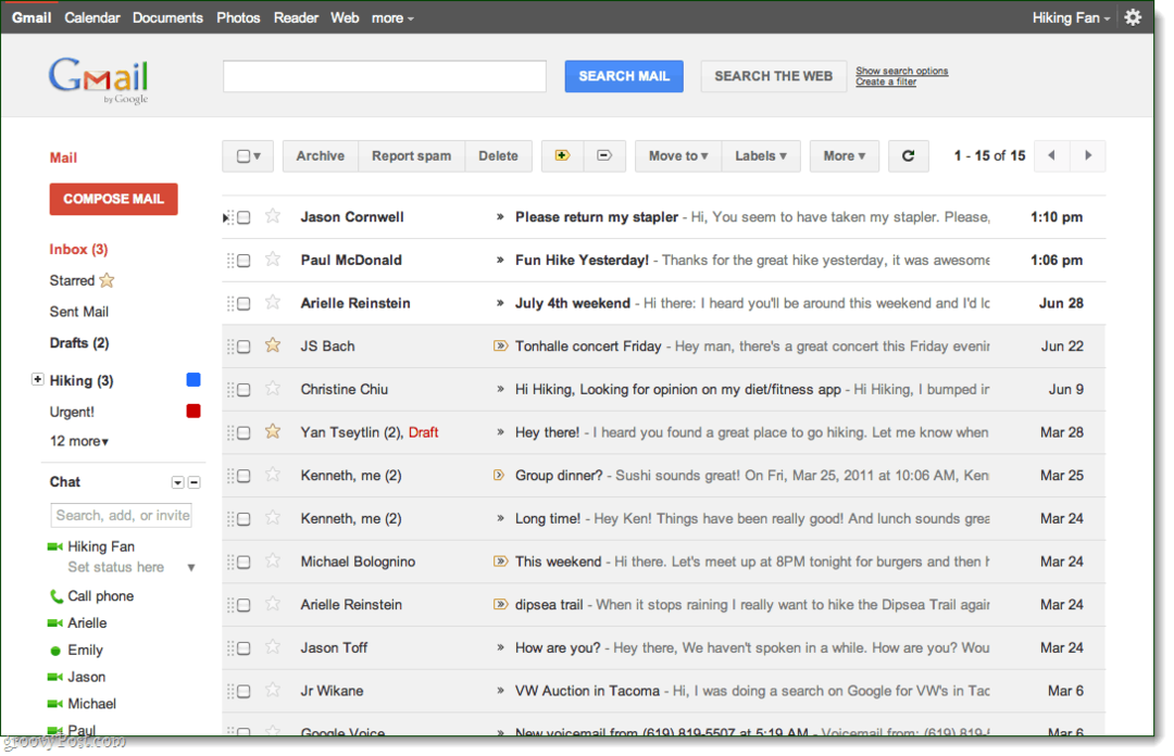 Gmail-indboksvisning, forhåndsvisningstema