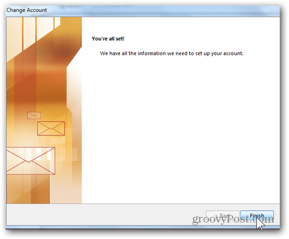 Tilføj postkasse Outlook 2013 - Klik på Udfør