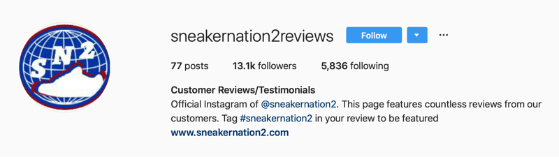 sekundær Instagram-konto til SneakerNation2-anmeldelser