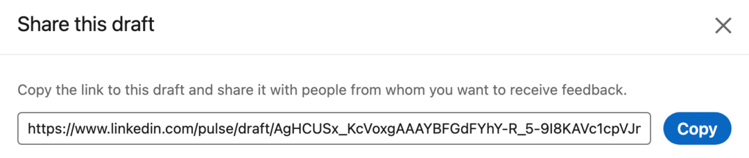 billede af Share This Draft-dialogboksen på LinkedIn