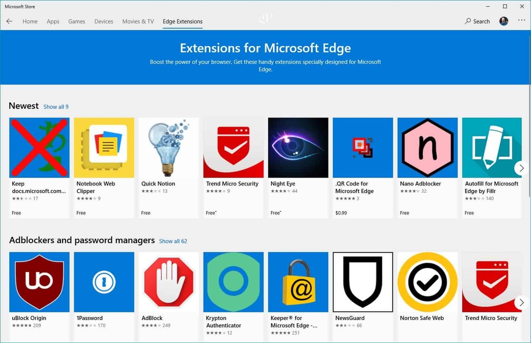 Microsoft Store Edge-udvidelser