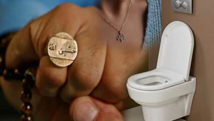 Er det muligt at komme ind på toilettet med en amulet og en halskæde ved navn Allah? Gå ind på toilettet med et vers og bønindskrift.
