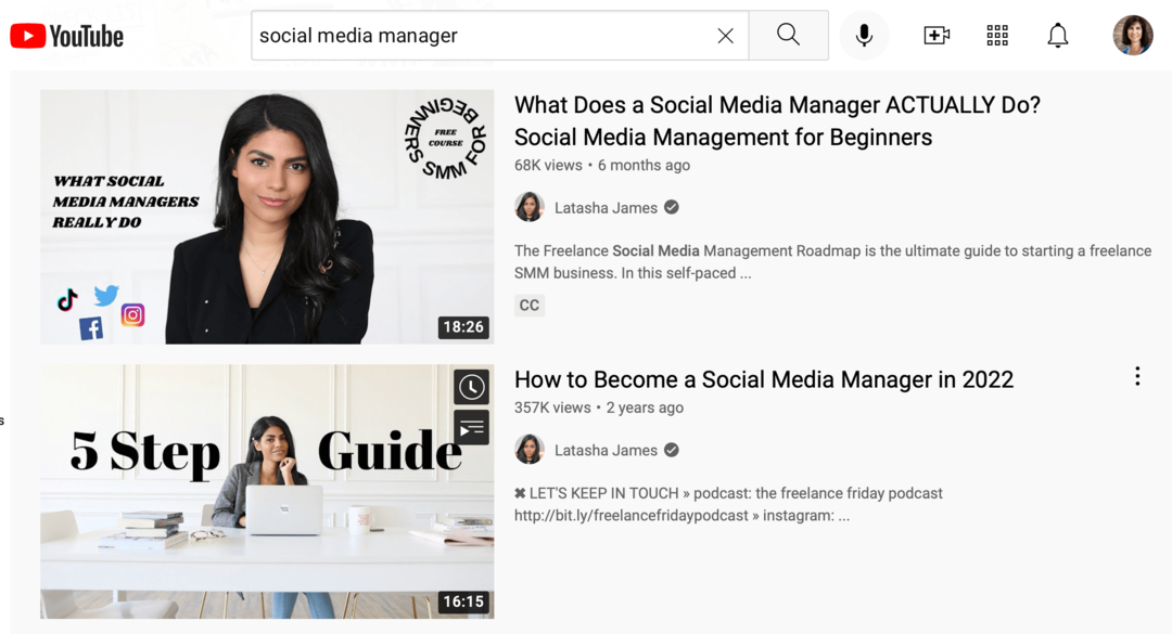billede af YouTube-søgeresultater for " social media manager"