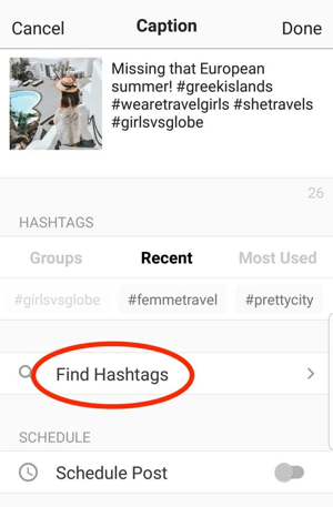 Preview-appen hjælper dig med at finde relevante hashtags, du kan føje til dit indlæg.