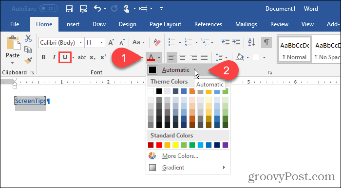 Skift formatering på tekst i Word