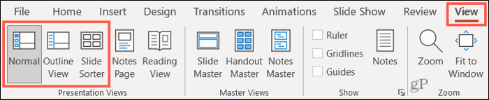 PowerPoint Normal-, Outline- og Slidesorteringsvisning