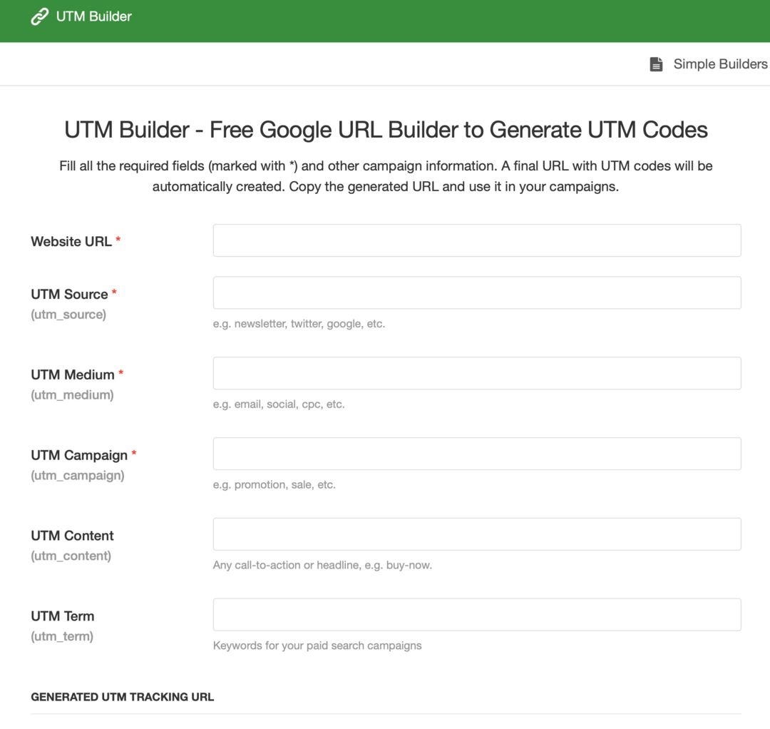 billede af UTM Builder-formular
