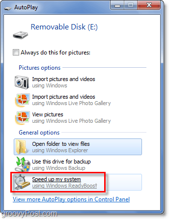 afspil automatisk et SD-kort i Readyboost fra Windows 7
