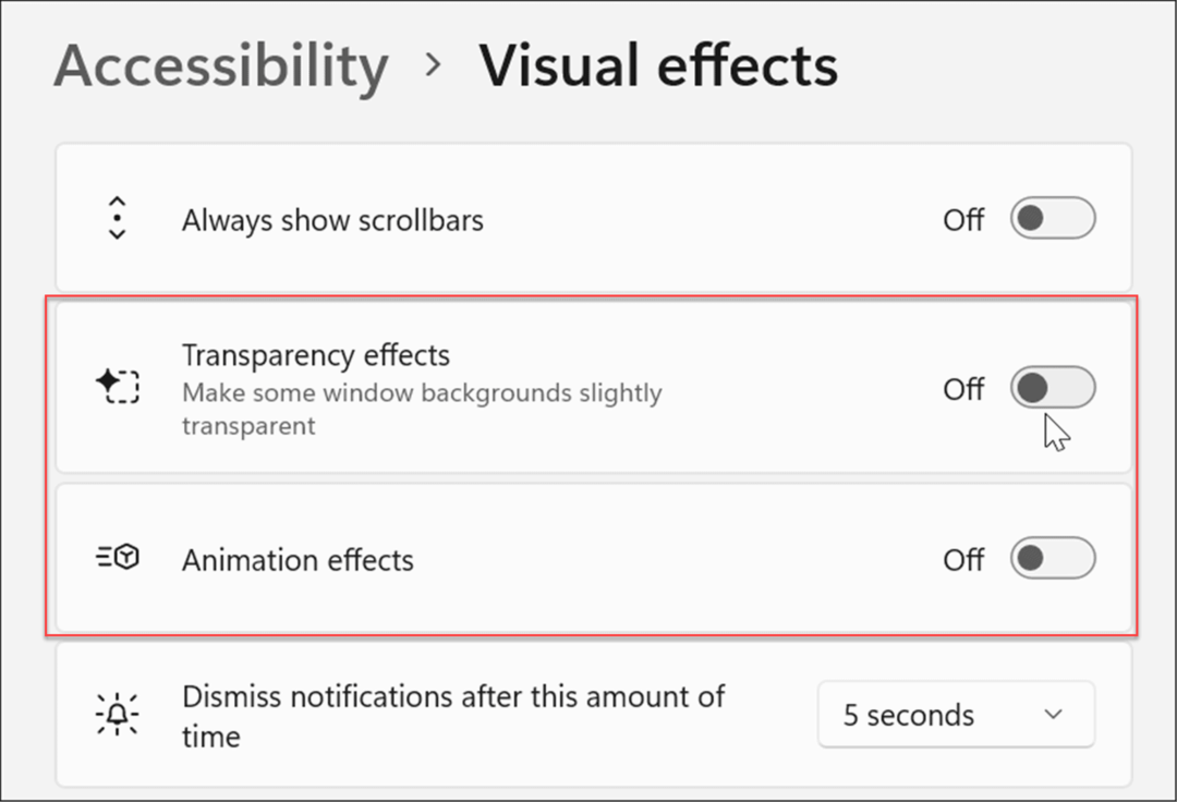 tilgængelighed visuelle effekter windows 11 indstillinger