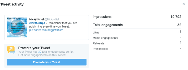 Klik på en tweet for at se flere engagementsdata i Twitter Analytics.