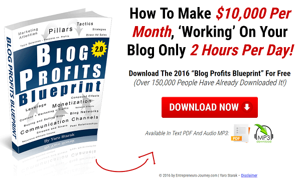 Blog Profit Blueprint er en gratis rapport, hvor læsere kan vælge Yaros e-mails. 