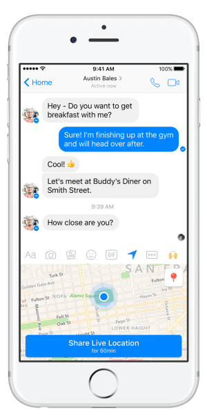 Facebook Messenger introducerer Live Location-funktionen.
