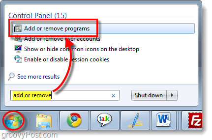 tilføje eller fjerne programmer i Windows 7