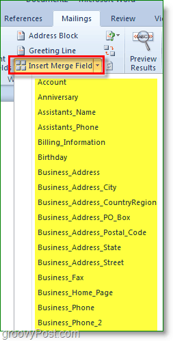 Outlook 2010-skærmbillede - indsæt flere brugerdefinerede felter, dog valgfri