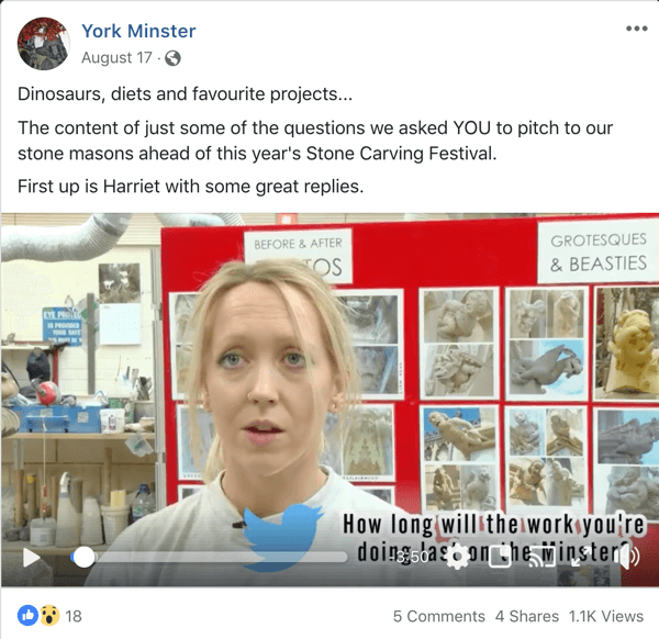Eksempel på Facebook-indlæg, der understøtter en AMA fra York Minster.