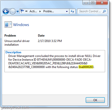 se tekniske oplysninger inklusive Windows 7 fejlkoder