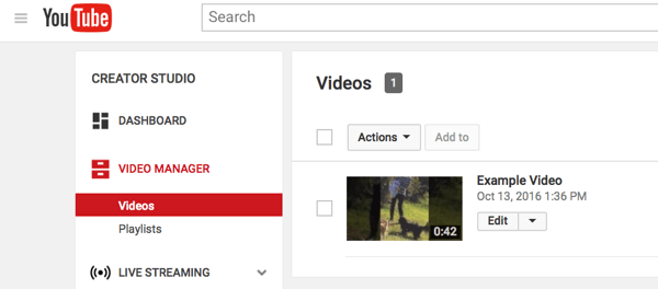 Du kan finde Video Manager i YouTubes Creator Studio.