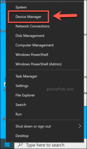 Adgang til Enhedshåndtering fra Start-menuen i Windows 10