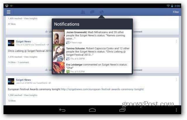Facebook-sider til Android-hoved