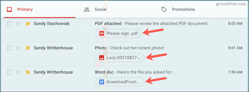 Se vedhæftede filer i Gmail -indbakken