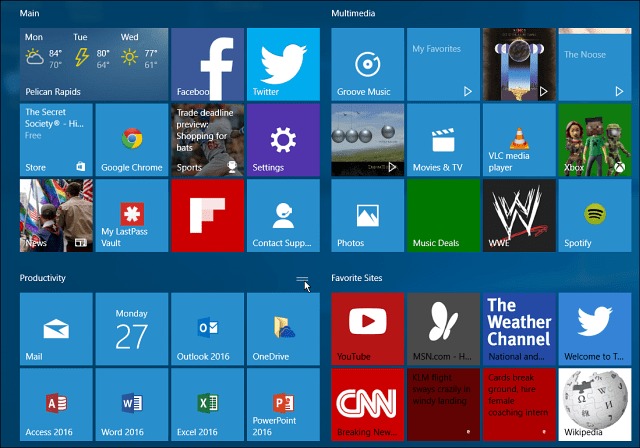 Windows 10 flisegrupper starter menuen stor