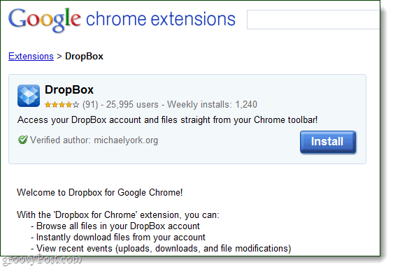Dropbox til Google Chrome som en udvidelse af michaelyork.org