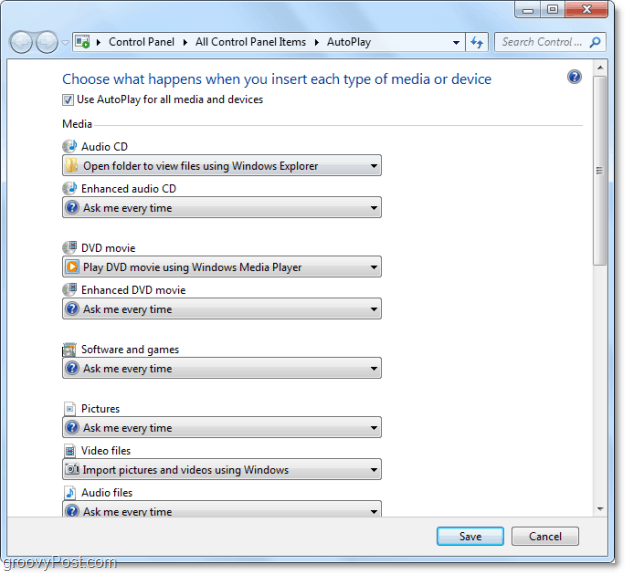 Spar tid ved at tilpasse Windows 7 Autoplay-handlinger
