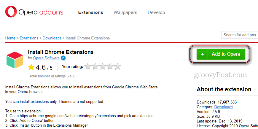Opera Installer Chrome Extension installation