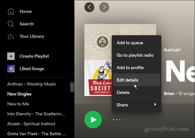 Flere muligheder Spotify-menuen