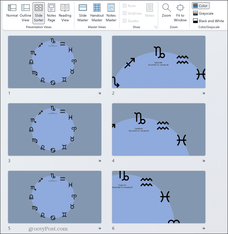 powerpoint slide sorteringsvisning