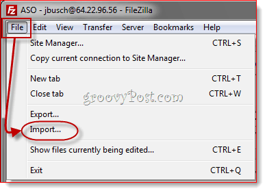 Importerer FileZilla Site Manager-poster