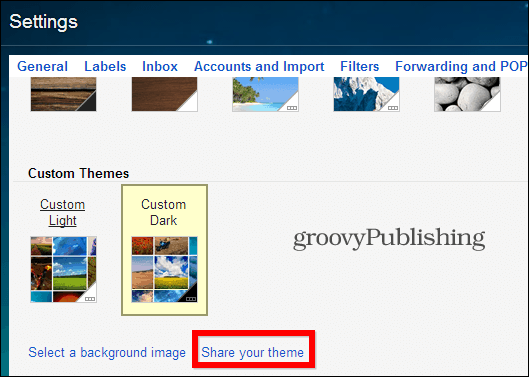 Gmail tilpassede temaer deler dit tema