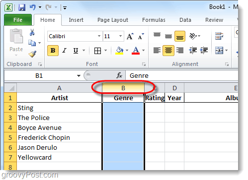 vælg en cellekolonne i Excel