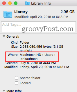 Bibliotekets mappeplacering på Mac