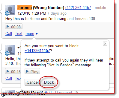 Bloker opkald fra Google Voice