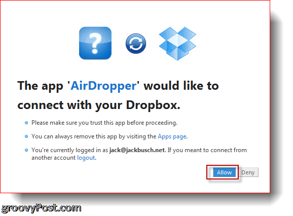 AirDropper Dropbox - tilslut app til Dropbox