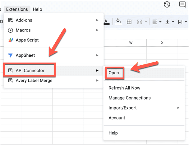 google sheets åbner api-stik