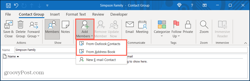 Føj medlemmer til en ny kontaktgruppe i Outlook