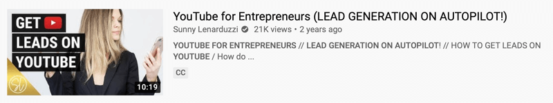 youtube-videoeksempel af @sunnylenarduzzi af 'youtube for iværksættere (leadgenerering på autopilot!)', der viser 21 tusind visninger i løbet af de sidste 2 år