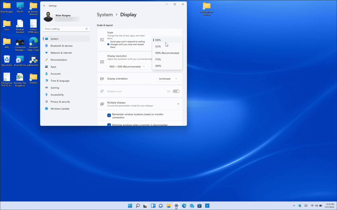 lille juster skærmskalaindstillinger på Windows 11