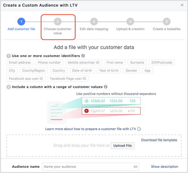 Facebook opretter brugerdefineret publikum med LTV