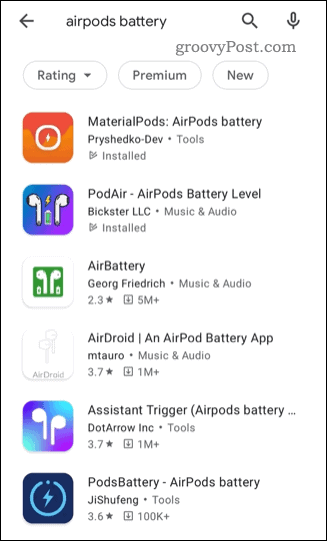 En liste over tredjeparts AirPods-statusapps i Google Play Butik
