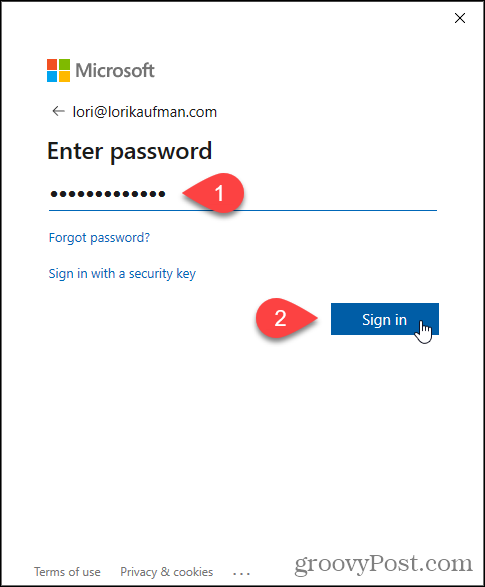 Indtast adgangskode til Microsoft e-mail