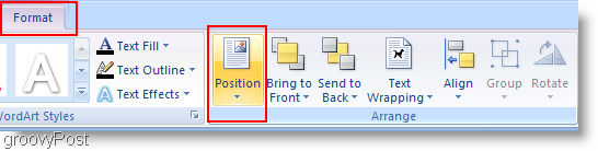 Microsoft Word 2007 Skift position