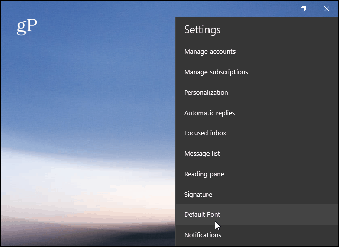 Standardskrift Windows 10 Mail-app