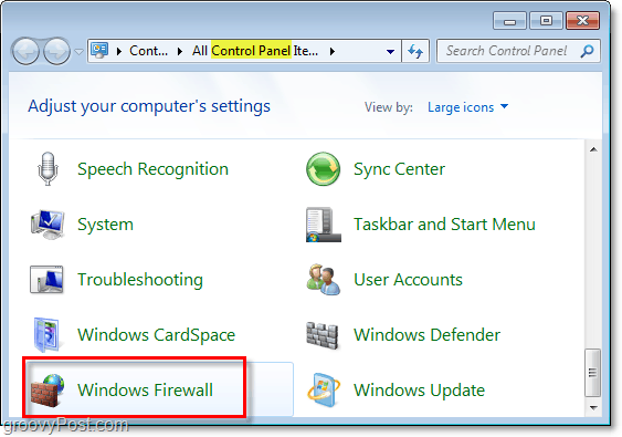 åbn windows firewall i windows 7 fra kontrolpanelet