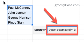 Adskille tekst i Google Sheets