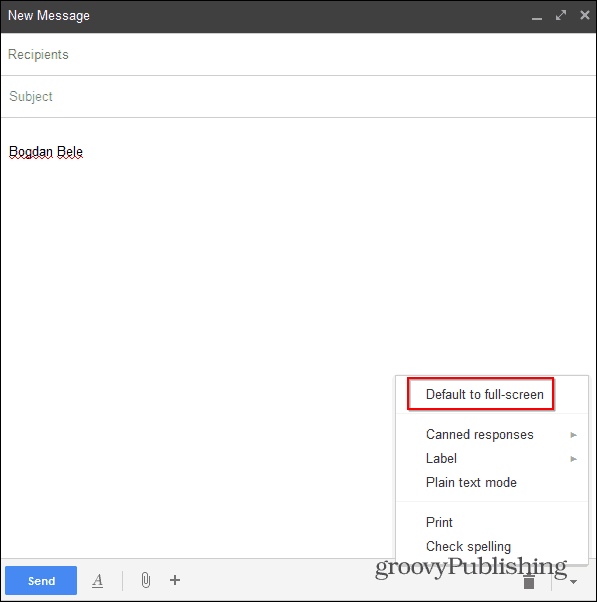 Ny Gmail Compose fuld skærm